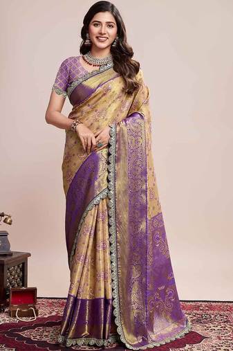 Beige woven design saree with unstitched blouse piece