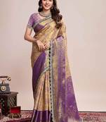 Beige woven design saree with unstitched blouse piece