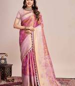 Pink woven design saree with unstitched blouse piece