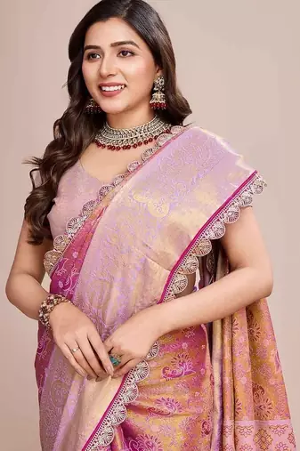 Pink woven design saree with unstitched blouse piece