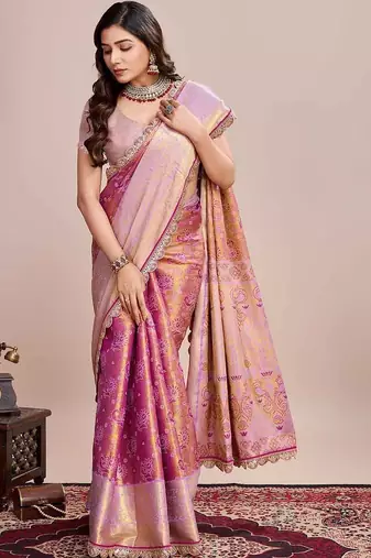 Pink woven design saree with unstitched blouse piece