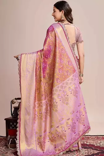 Pink woven design saree with unstitched blouse piece