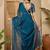 Blue embellished beads and stones poly chiffon heavy work saree