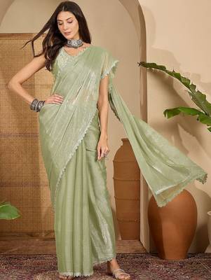 Lime beads and stones poly chiffon designer saree 2