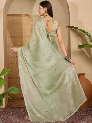 Lime beads and stones poly chiffon designer saree 5