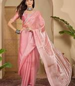 Pink embellished sequinned tissue heavy work saree