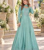 Sky silk blend readymade anarkali suit with embroidery work