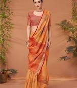 Orange printed saree with matching blouse
