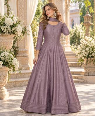 Mauve silk blend readymade anarkali suit with embroidery work 1