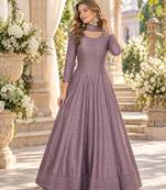 Mauve silk blend readymade anarkali suit with embroidery work