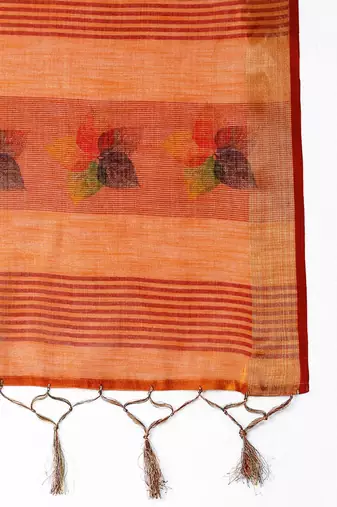 Orange printed saree with matching blouse