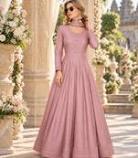 Pink silk blend readymade anarkali suit with embroidery work
