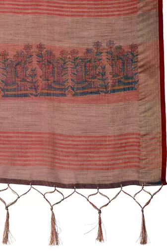 Grey floral printed zari block print saree