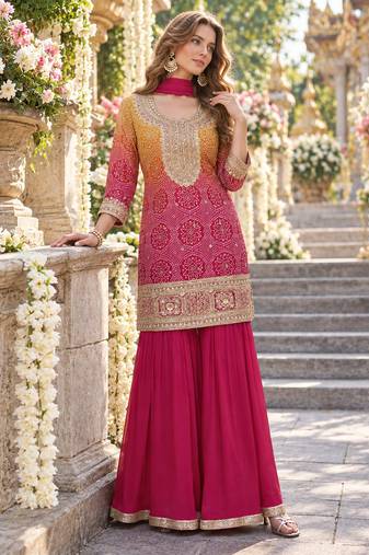 Rani&mustard shimmer readymade suit with embroidery work