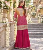Rani&mustard shimmer readymade suit with embroidery work