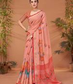 Pink printed saree with matching blouse