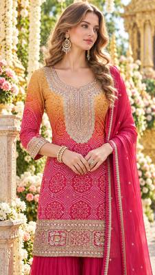 Rani&mustard shimmer readymade suit with embroidery work 2