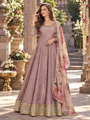 Levender viscose readymade anarkali suit with embroidery work 1