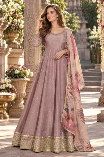 Levender viscose readymade anarkali suit with embroidery work