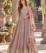 Levender viscose readymade anarkali suit with embroidery work
