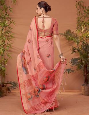 Pink printed saree with matching blouse 2
