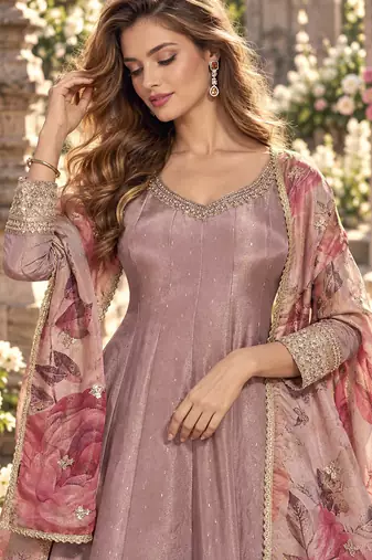 Levender viscose readymade anarkali suit with embroidery work