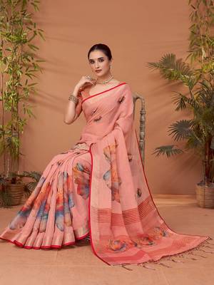 Pink printed saree with matching blouse 3