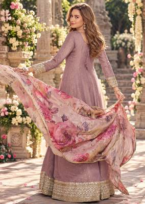 Levender viscose readymade anarkali suit with embroidery work 3
