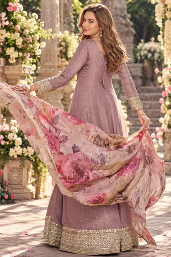 Levender viscose readymade anarkali suit with embroidery work