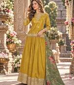 Mustard viscose readymade suit with embroidery work