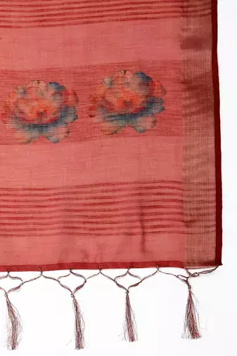 Pink printed saree with matching blouse