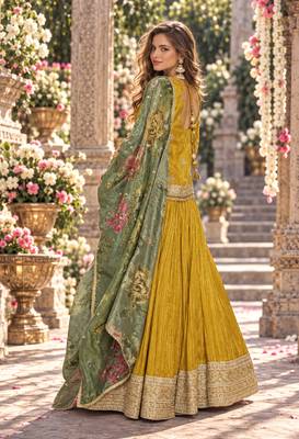 Mustard viscose readymade suit with embroidery work 3