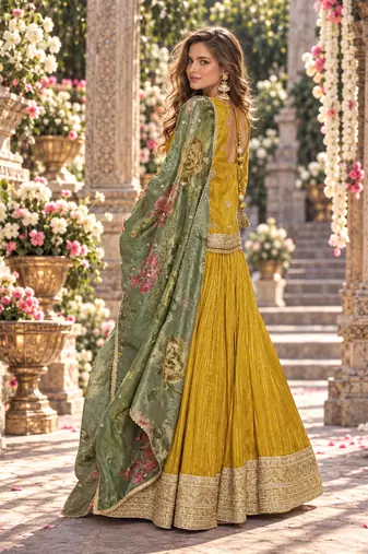 Mustard viscose readymade suit with embroidery work