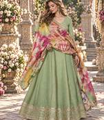 Sage viscose readymade anarkali suit with embroidery work
