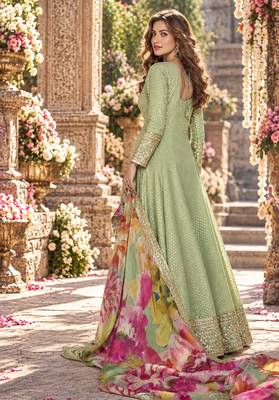 Sage viscose readymade anarkali suit with embroidery work 3