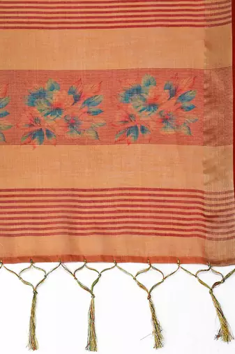 Yellow floral printed saree with matching blouse