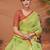 Green women floral printed block print saree with matching blouse