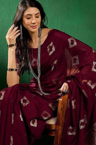 Magenta geometric woven design banarasi saree