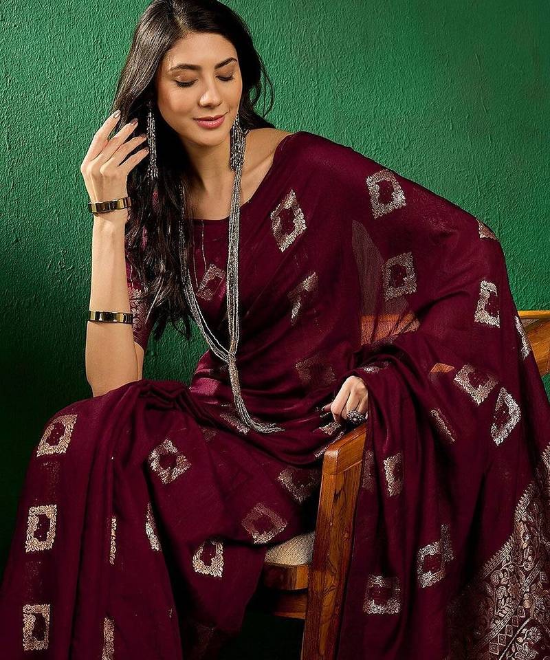 Magenta geometric woven design banarasi saree