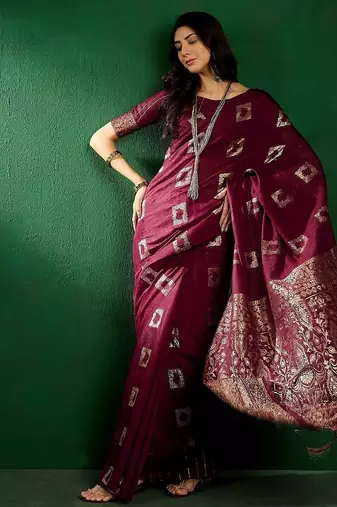 Magenta geometric woven design banarasi saree