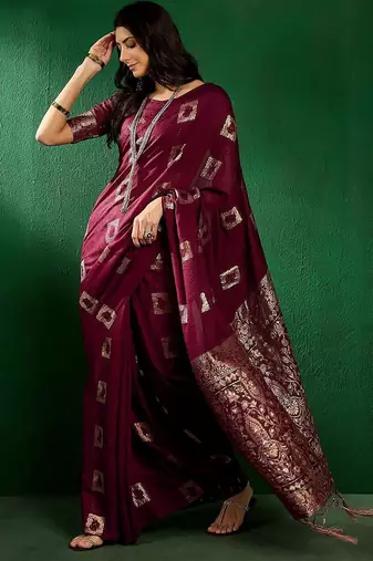 Magenta geometric woven design banarasi saree