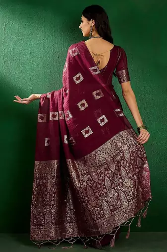 Magenta geometric woven design banarasi saree