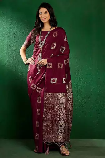 Magenta geometric woven design banarasi saree