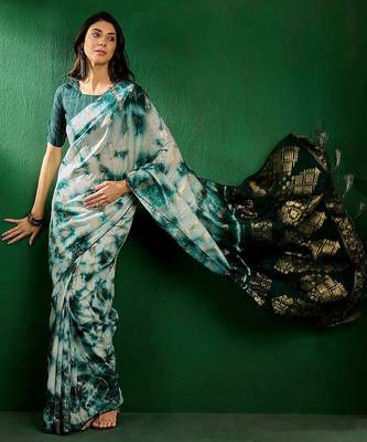 Green green ethnic motifs woven design dyed banarasi sarees 2
