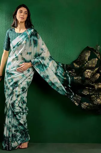 Green green ethnic motifs woven design dyed banarasi sarees