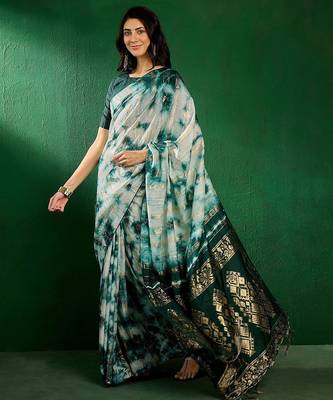 Green green ethnic motifs woven design dyed banarasi sarees 3