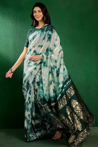 Green green ethnic motifs woven design dyed banarasi sarees