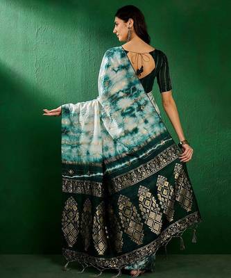 Green green ethnic motifs woven design dyed banarasi sarees 4