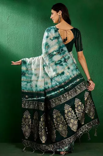 Green green ethnic motifs woven design dyed banarasi sarees