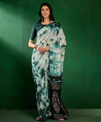 Green green ethnic motifs woven design dyed banarasi sarees 5